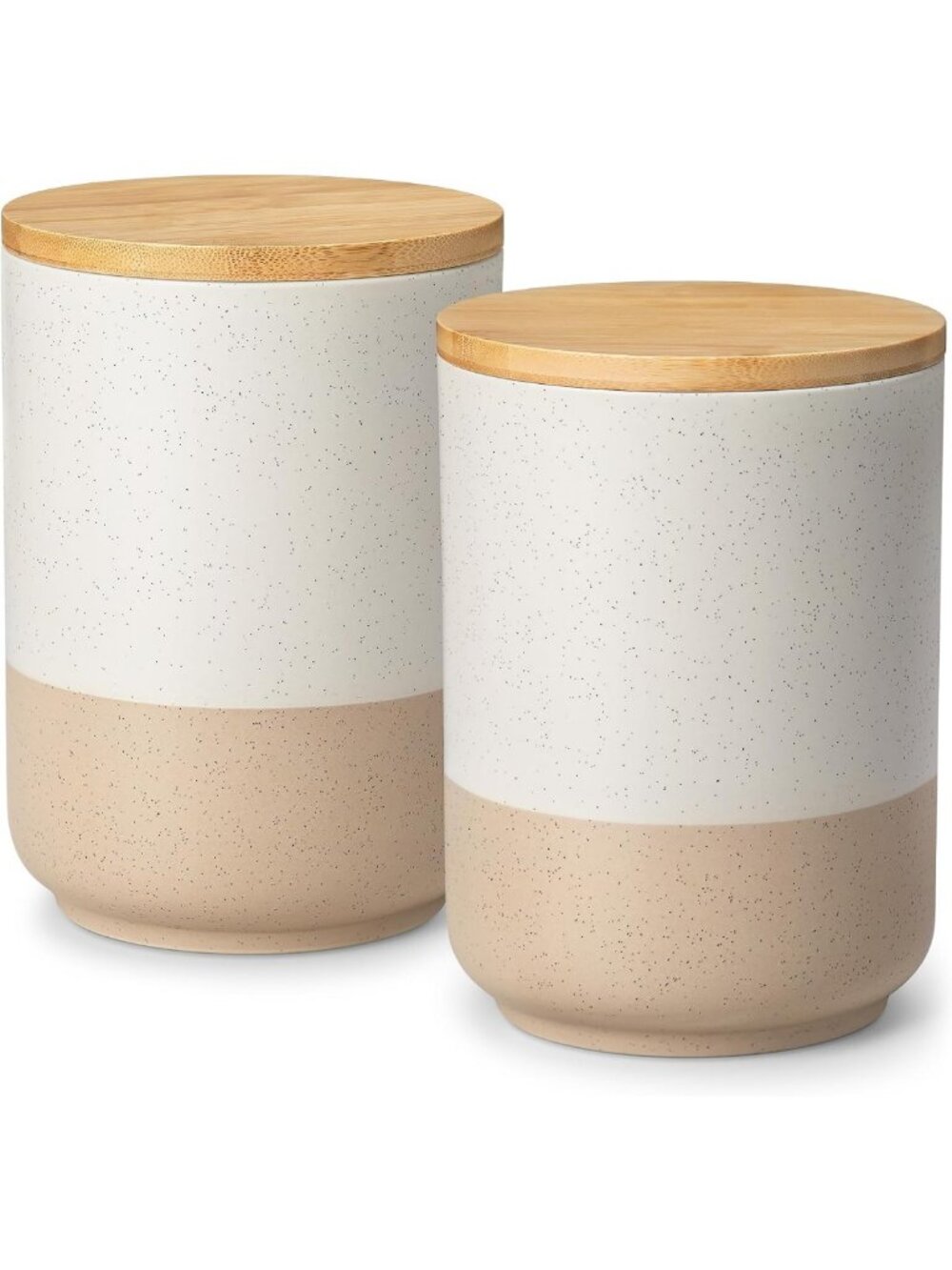 Large Ceramic Canister Set with Airtight Wood Lids - 2-Piece Kitchen Storage